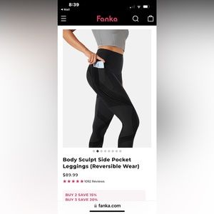 NWT Fanka Leggings - Body Sculpt Side Pocket Leggings (Reversible Wear) - Medium